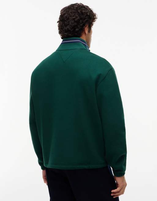 Tommy Hilfiger sweat-shirt relaxed à quart de zip avec bas de vêtement à cordon en vert nocturne, 4 de 6