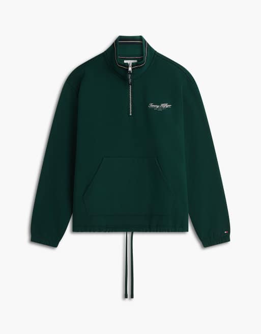 Tommy Hilfiger sweat-shirt relaxed à quart de zip avec bas de vêtement à cordon en vert nocturne, 5 de 6