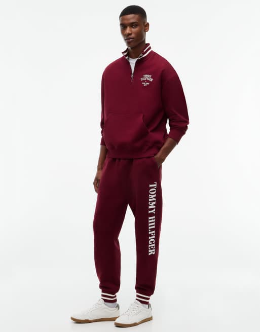 Tommy Hilfiger sweat-shirt relaxed à quart de zip style teddy bordeaux, 2 de 5