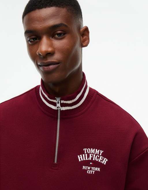 Tommy Hilfiger sweat-shirt relaxed à quart de zip style teddy bordeaux, 3 de 5