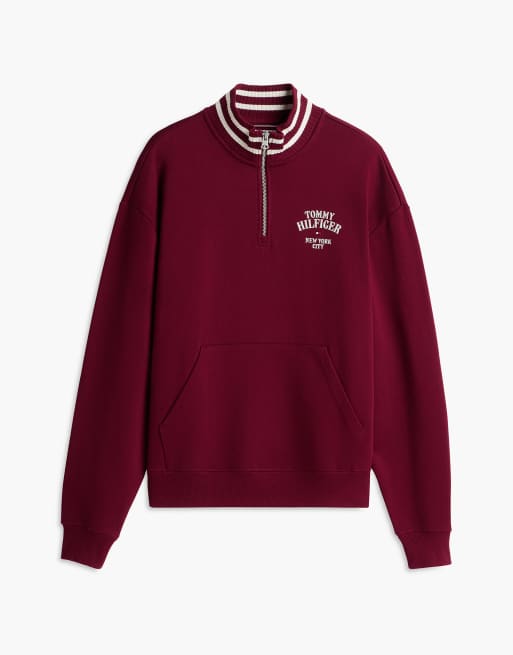 Tommy Hilfiger sweat-shirt relaxed à quart de zip style teddy bordeaux, 5 de 5