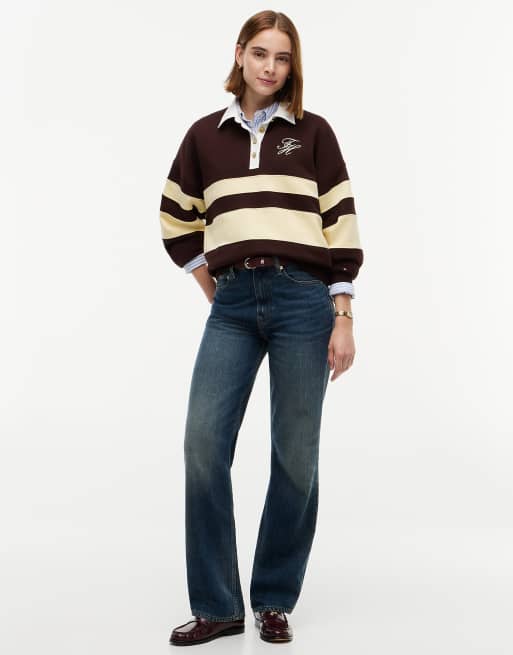 Tommy Hilfiger sweat-shirt rugby à rayures avec boutons dorés, chocolat, 2 de 5