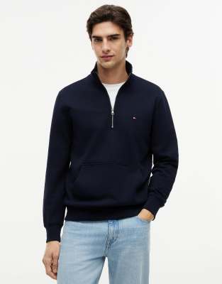 Sweatshirt aus Frottee in Dunkelblau mit Flag-Stickerei und kurzem Reißverschluss Blau XL