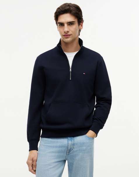 Tommy Hilfiger – Sweatshirt aus Frottee in Hellblau mit Flag-Stickerei und kurzem Reißverschluss - view 1