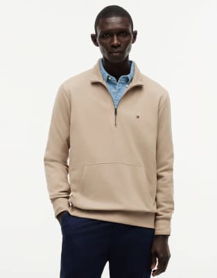 Sweatshirt aus Frottee in Khaki mit Flag-Stickerei und kurzem Reißverschluss-Neutral Neutral S