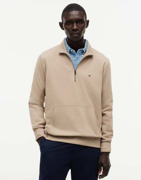 Tommy Hilfiger – Sweatshirt aus Frottee in Khaki mit Flag-Stickerei und kurzem Reißverschluss - view 1