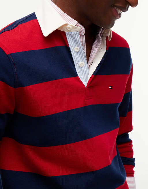 Tommy Hilfiger sweatshirt en jersey à rayures rugby rouge moyen/bleu marine, 3 de 7