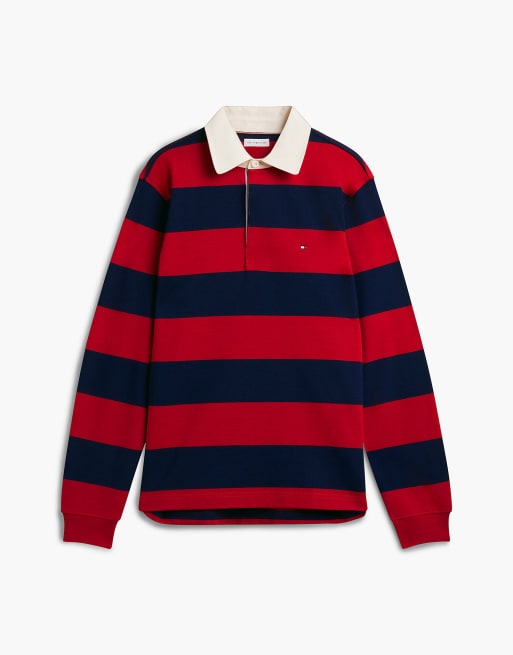Tommy Hilfiger sweatshirt en jersey à rayures rugby rouge moyen/bleu marine, 6 de 7