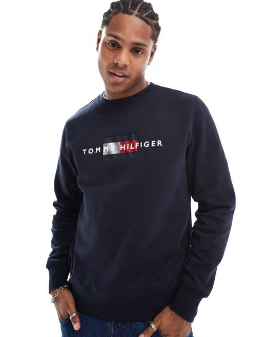 Tommy Hilfiger Sweatshirt in Dunkelblau mit Logo Stickerei und Rundhalsausschnitt