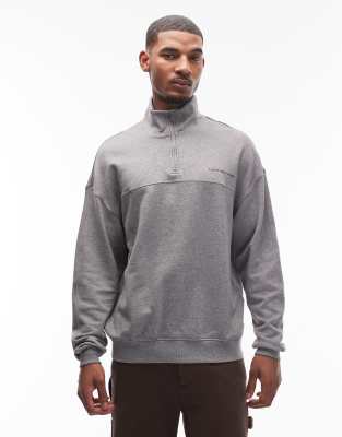 Sweatshirt in Grau mit kleinem Logo und kurzem Reißverschluss Grau L
