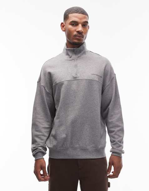 Tommy Hilfiger – Sweatshirt in Grau mit kleinem Logo und kurzem Reißverschluss - view 1