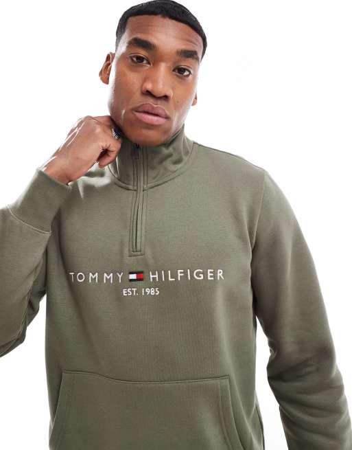 Tommy Hilfiger Sweatshirt in Khaki mit Logo und halblangem ReiBverschluss ASOS