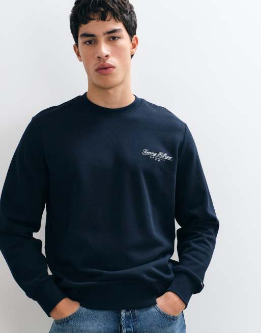 Tommy Hilfiger Sweatshirt mit Rundhalsausschnitt und Schriftzug-Logo in Marineblau, 3 von 9