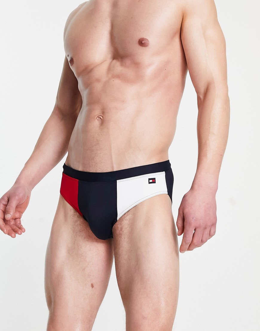 Tommy Hilfiger swim brief with small flag logo in navy multi