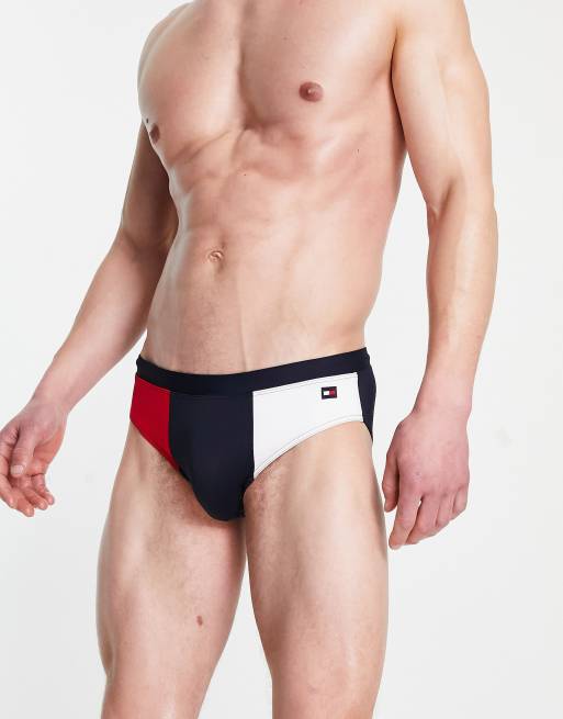 Schat Belangrijk nieuws over het algemeen Tommy Hilfiger swim brief with small flag logo in navy multi | ASOS