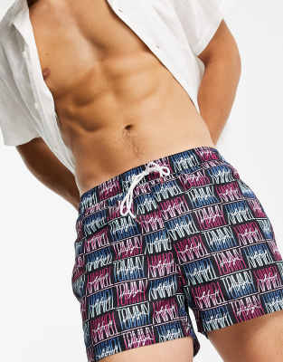 Tommy Hilfiger swim shorts in all over script neon logo - ASOS Price Checker