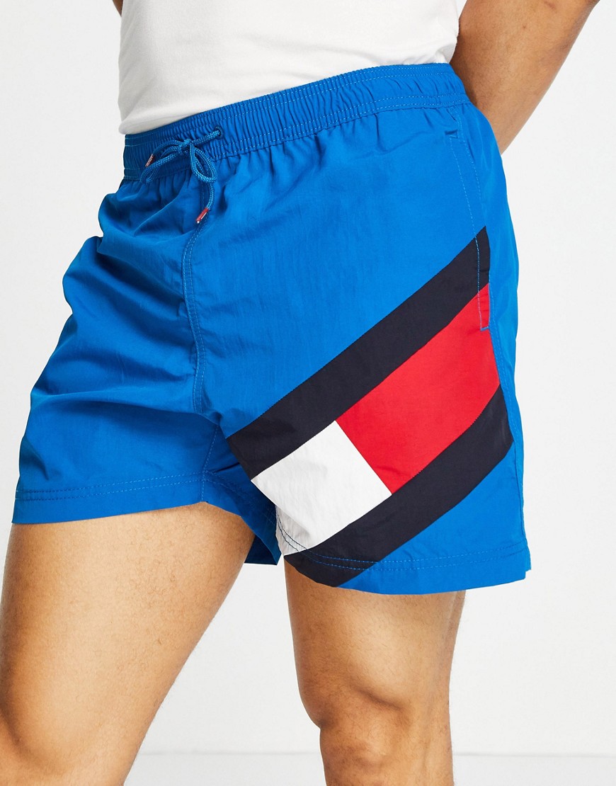 Tommy Hilfiger swim shorts with side flag logo in teal blue-Blues