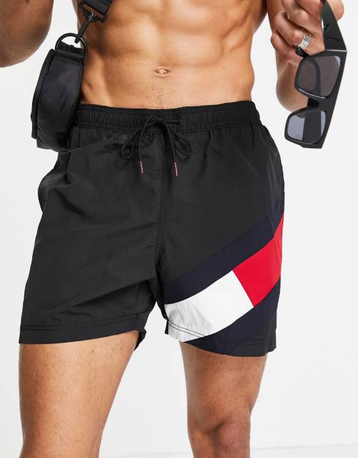 swim shorts with side logo in black | ASOS