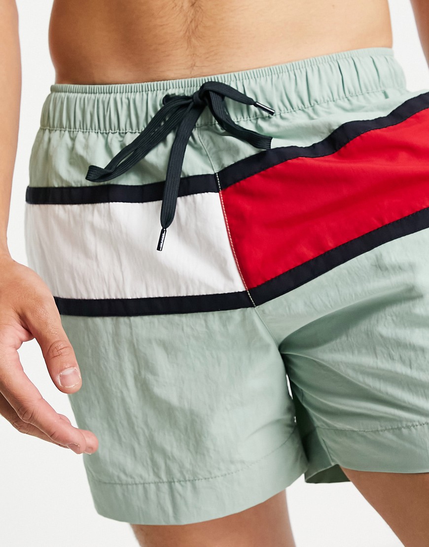 Tommy Hilfiger swimshorts in mint green with large flag logo