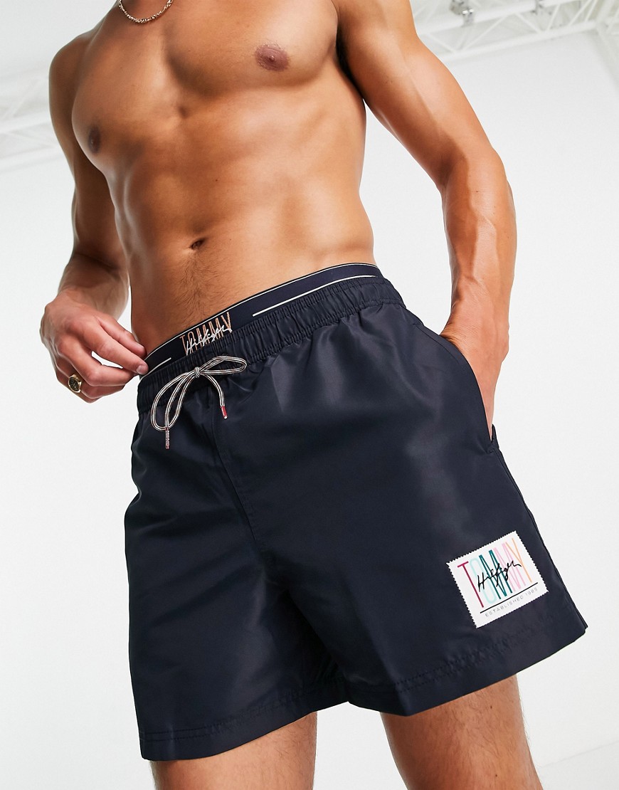 Tommy Hilfiger swimshorts with script logo and logo waistband in navy