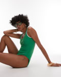 [Tommy Hilfiger] Tommy Hilfiger swimsuit in green and white piping XL Radiant green