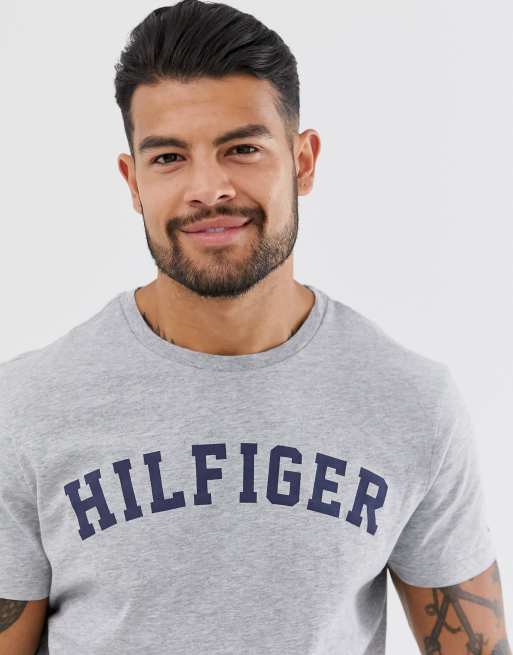 Tommy Hilfiger – Szary T-shirt domowy z okrągłym dekoltem i logo, 3 z 4
