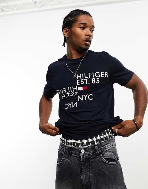Tommy Hilfiger - T-shirt à imprimé effet miroir - Bleu marine