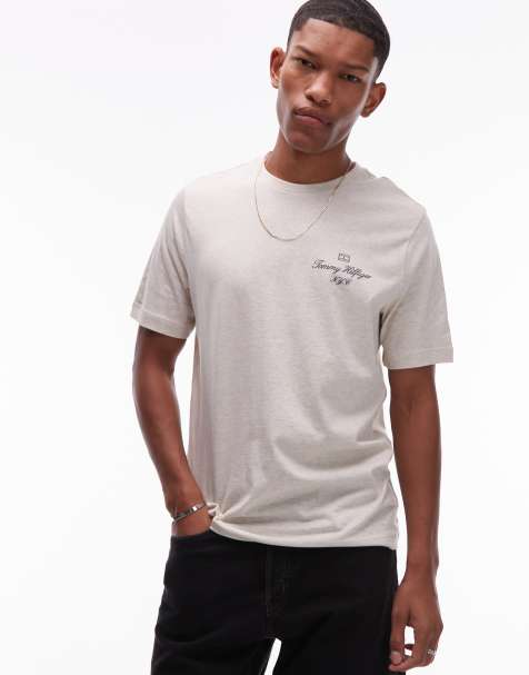 Tommy Hilfiger - T-shirt à inscription logo - Beige chiné - view 1
