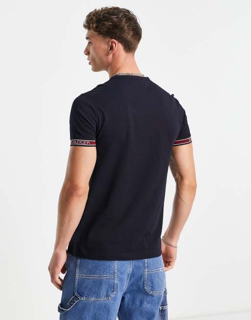 Tommy Hilfiger - T-shirt à liseré avec logo emblématique - Bleu marine, 3 de 4