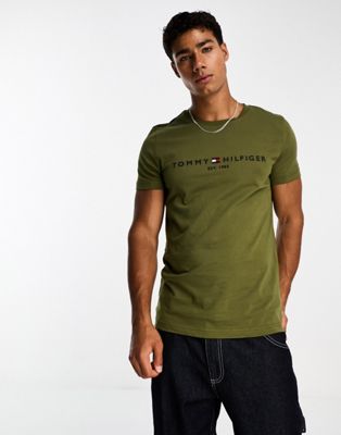 Tommy Hilfiger tommy logo t-shirt in putting green - ASOS Price Checker