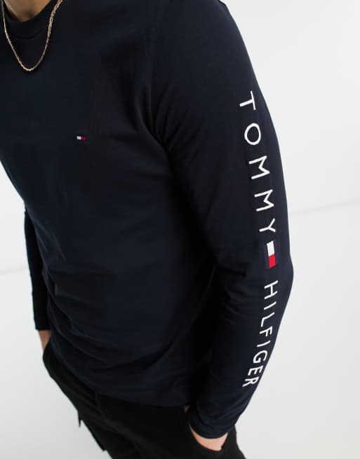 Tommy Hilfiger - T-shirt à manches longues avec logo drapeau - Bleu marine, 3 de 4