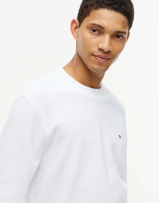 Tommy Hilfiger t-shirt à manches longues en maille gaufrée blanc, 3 de 7