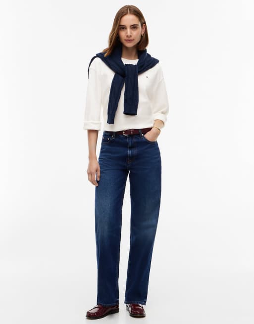 Tommy Hilfiger t-shirt à manches longues en maille interlock coupe relaxed écru, 2 de 6