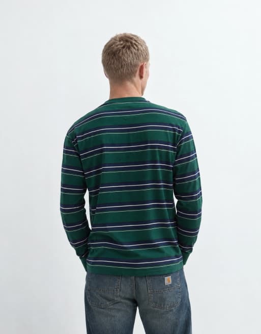Tommy Hilfiger t-shirt à manches longues rayé avec logo script en vert/multicolore, 9 de 9