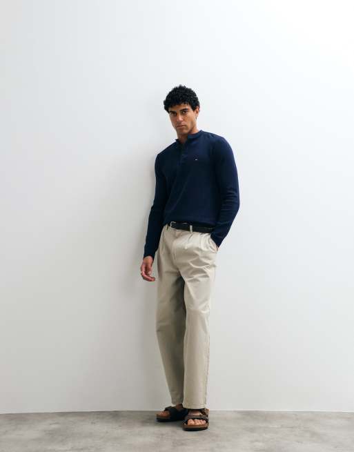 Tommy Hilfiger T-shirt a maniche lunghe in cotone con texture a nido d'ape blu navy, 2 di 5