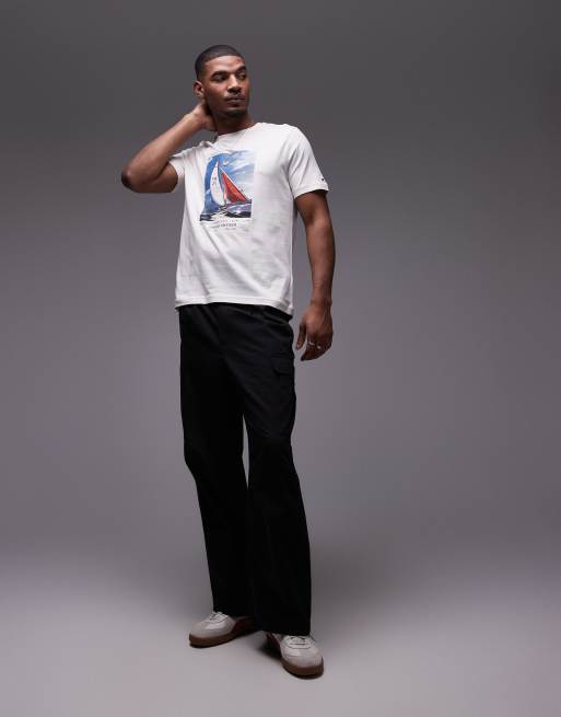 Tommy Hilfiger - T-shirt bianco sporco con stampa di barca a vela, 2 di 4