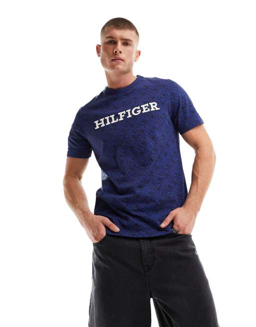 Tommy Hilfiger - T-shirt blu multicolore con stampa di monogramma