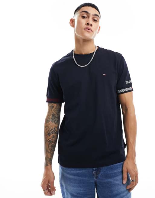Tommy Hilfiger - T-shirt blu navy con bandierina sui polsini