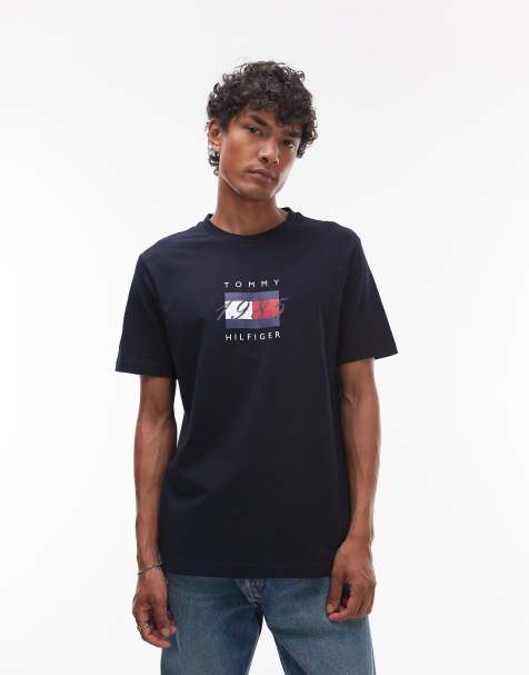Tommy Hilfiger - T-shirt blu navy con grafica lineare con bandiera - view 1