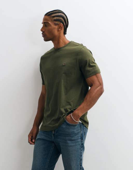 Tommy Hilfiger t-shirt con logo bandiera in kaki, 5 di 10