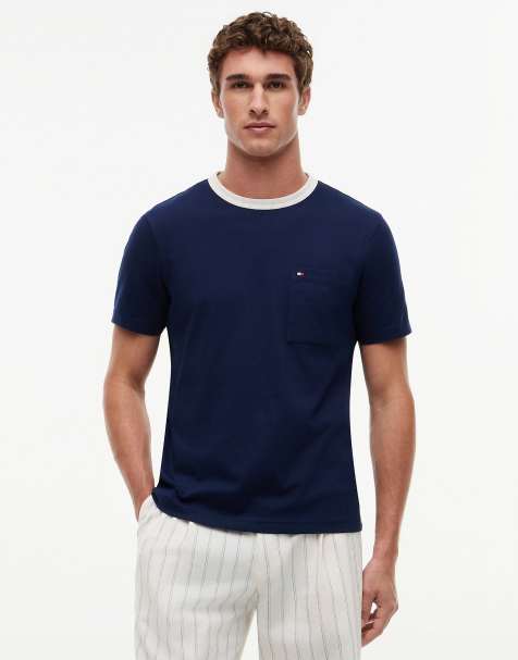 Tommy Hilfiger - T-shirt en jersey avec col en tulle - Bleu foncé - view 1