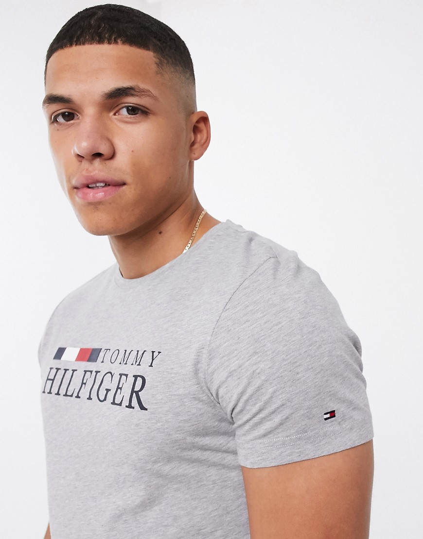 Tommy Hilfiger - T-shirt grigia con logo sul petto-Grigio