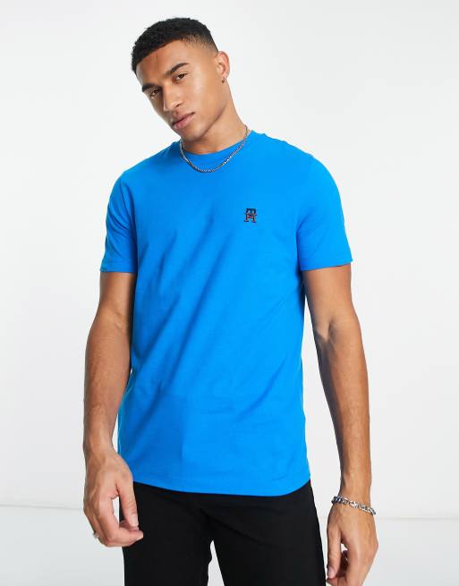Tommy Hilfiger – T-Shirt in Blau mit Logo-Grafikprint