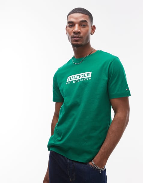 Tommy Hilfiger – T-Shirt in Grün mit großem Logo - view 1
