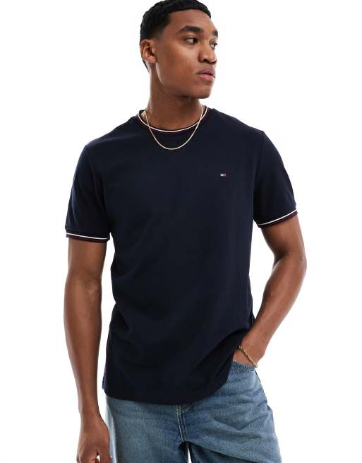 Tommy Hilfiger T Shirt in Marineblau mit Kontraststreifen am Kragen