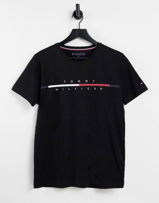 Tommy Hilfiger T Shirt in Schwarz mit geteiltem Markenlogo ASOS