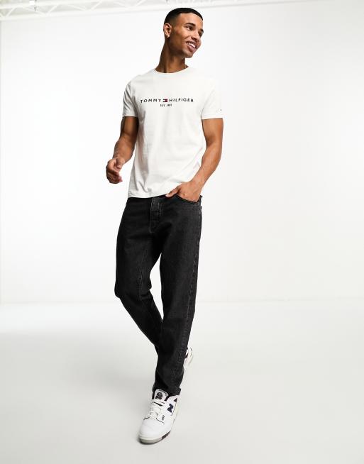 Tommy Hilfiger - T-shirt met geborduurd vlaglogo in wit, 3 van 4