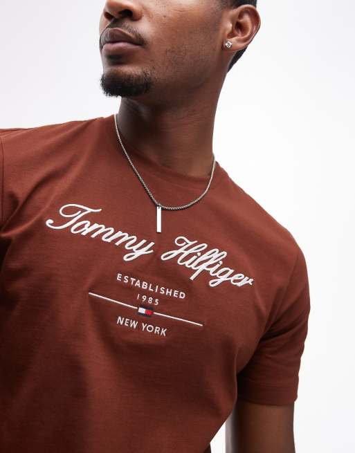 Tommy Hilfiger - T-shirt met geschreven logo in bruin, 2 van 4