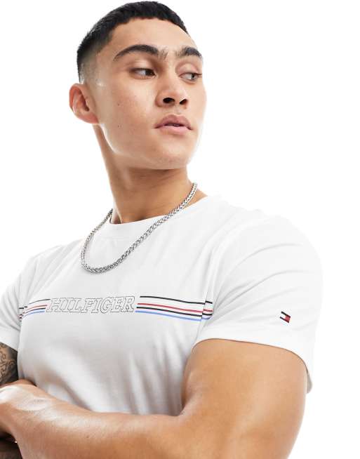 Tommy Hilfiger - T-shirt met gestreept logo op de borst in wit