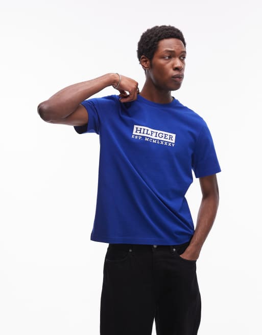 Tommy Hilfiger - T-shirt met groot logo in felblauw